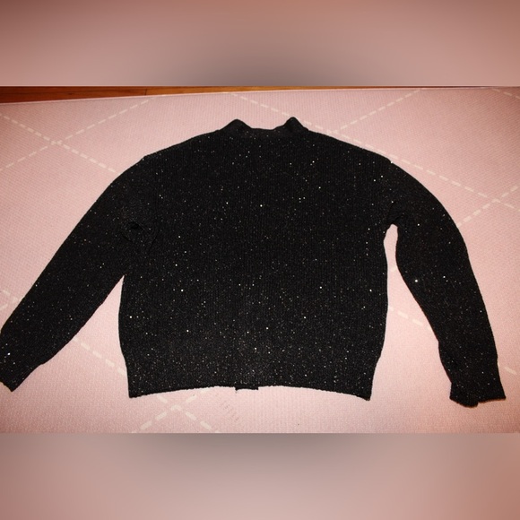 MANGO Paillettes Knit Cardigan Women Large NWT Black embroidered sequin - Picture 6 of 11